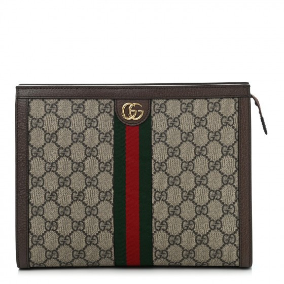 GUCCI GG Supreme Monogram Web Ophidia Pouch Brown | Fashionphile