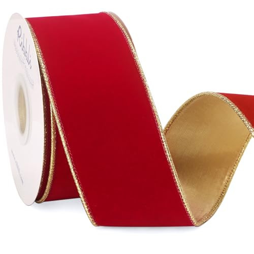 Ribbli Red Velvet Wired Ribbon 2.5 Inch Luxury Velvet Christmas Ribbon for Gift Wrapping Christmas Tree Decoration Crafts Wreaths Supplies -10 Yards | Amazon (US)