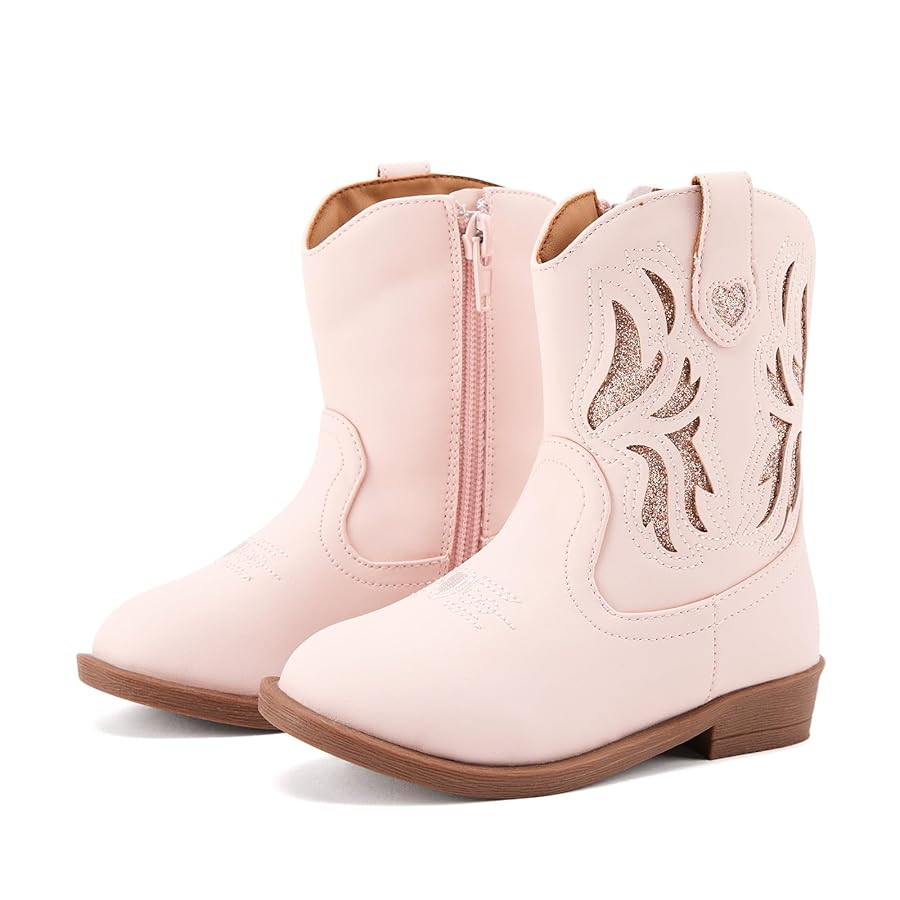 BMCiTYBM Toddler Little Girls Cowboy Cowgirl Boots Kids Pointed Toe Western Boots Mid Calf Side Z... | Amazon (US)