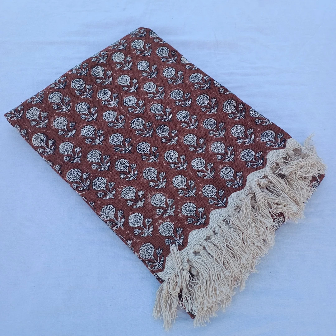 Home Inspiration Handmade Throw Handblock Print Throw Soft Cotton Throw Blanket Sofa Décor Room ... | Etsy (US)