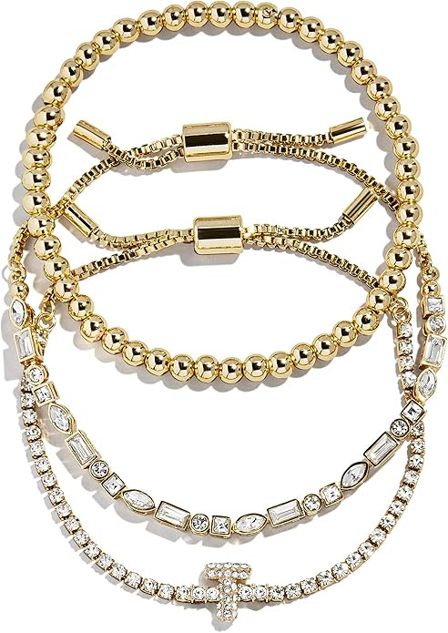 BaubleBar Three Bracelet Gift Set for Women, Gold-Plated Initial Beaded Bracelets, Fashion Jewelr... | Amazon (US)
