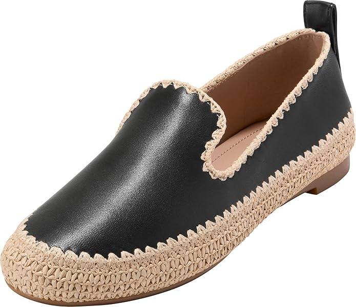 Amazon.com | Cole Haan Cloudfeel Women's Asbury Slip On Loafers, Black Leather Natural Raffia, 7 ... | Amazon (US)