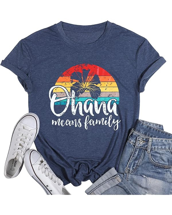 Hawaiian Shirts Women Ohana Means Family Shirt Hawaii Tropical Graphic Tees Tops Summer Beach Cam... | Amazon (US)