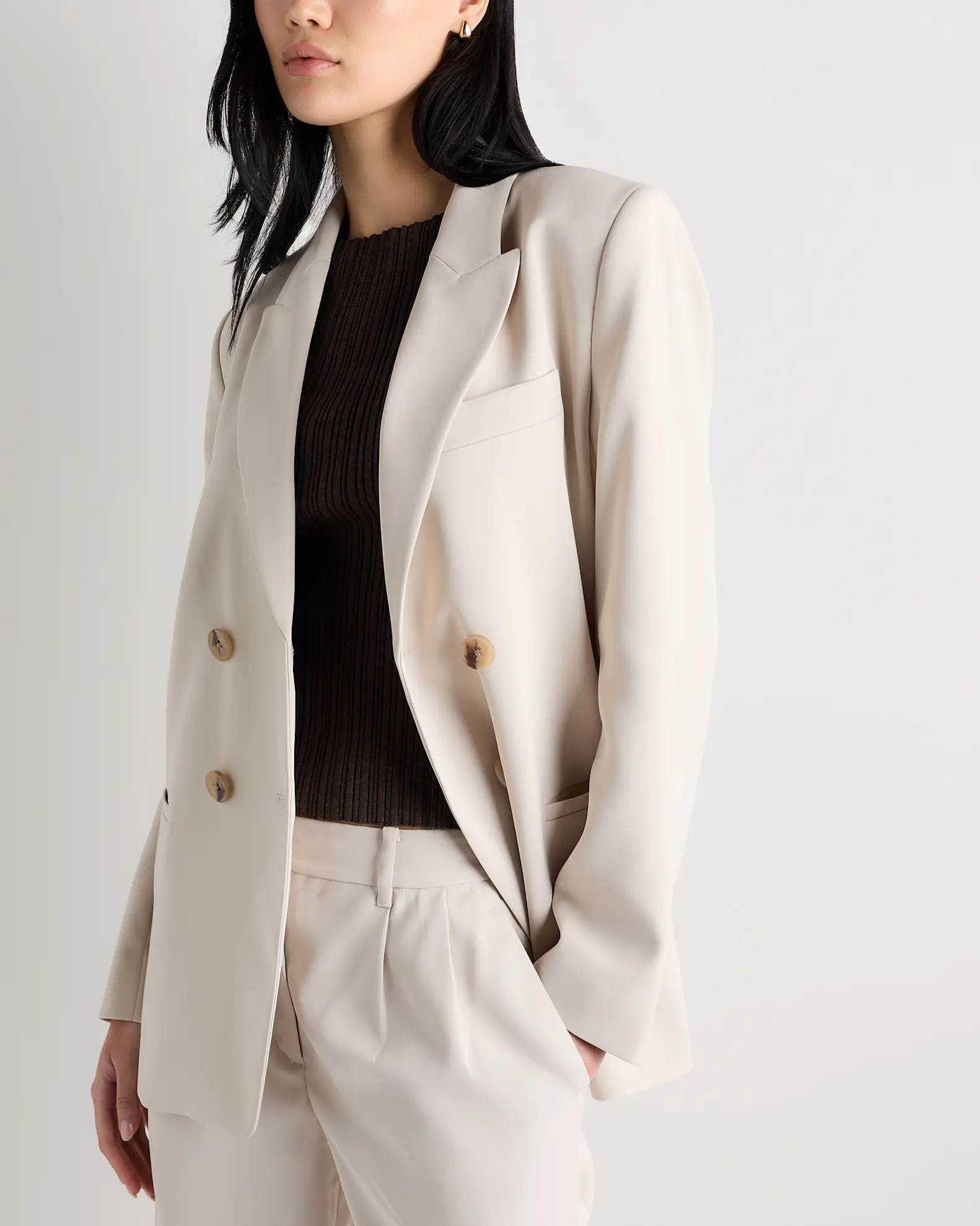 Stretch Crepe Relaxed Double-Breasted Blazer | Quince