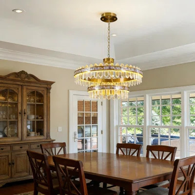 Modern 2-Tier Crystal Chandelier With Remote Control, Adjustable Height And Stepless Dimming For Living Room, Dining Room And Entryway | Wayfair North America