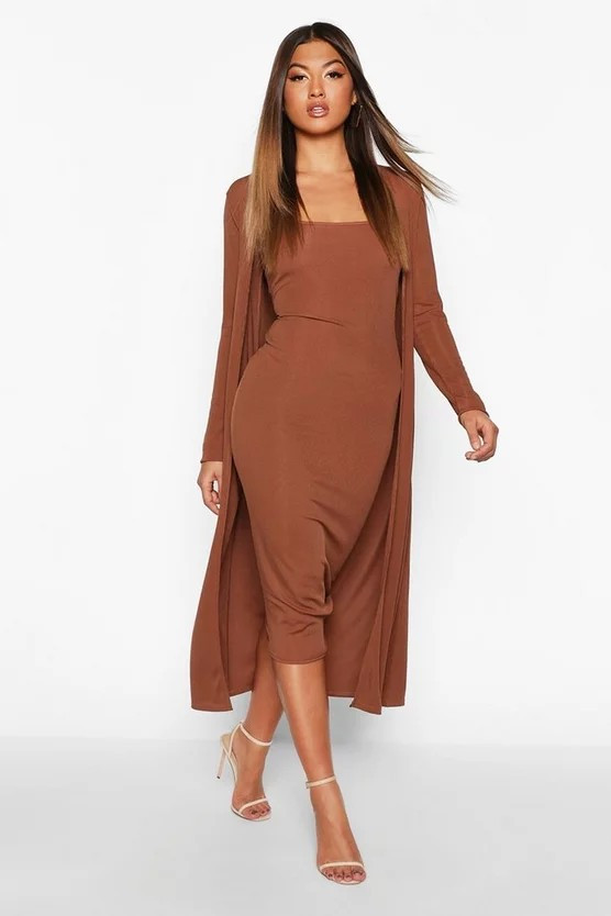 Ribbed Midi Dress and Duster Set | Boohoo.com (US & CA)
