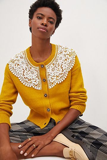 Maeve Lace Collar Cardigan | Anthropologie (US)