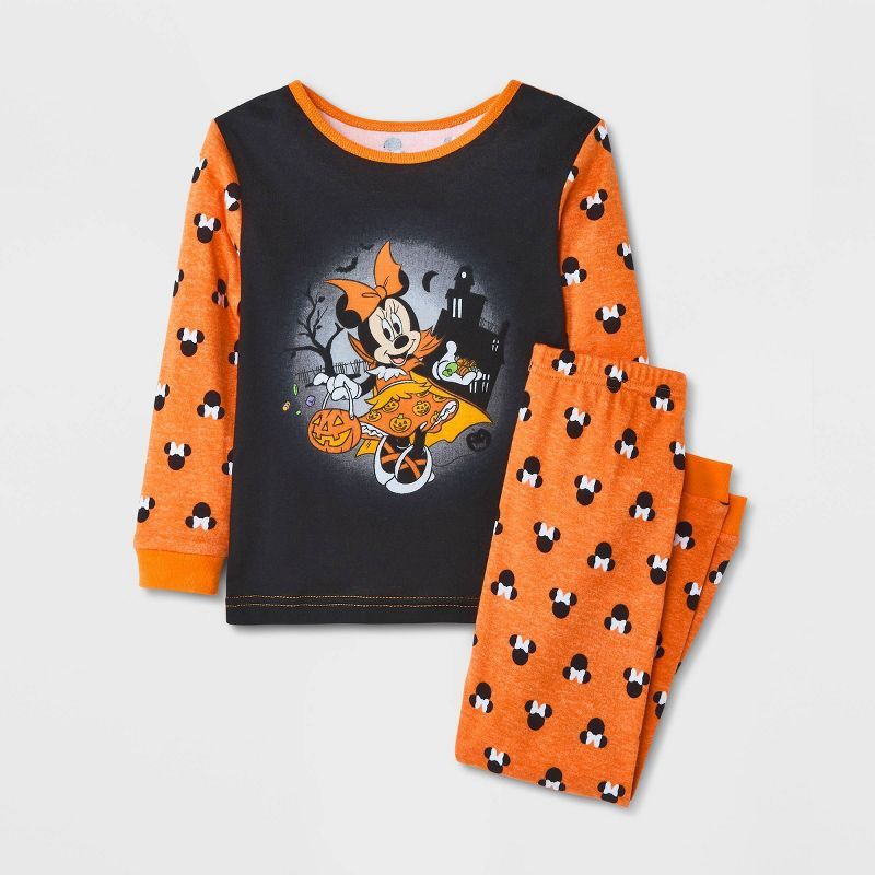 Toddler Girls' Minnie Mouse & Friends Halloween Snug Fit Snug Fit Pajama Set - Orange | Target