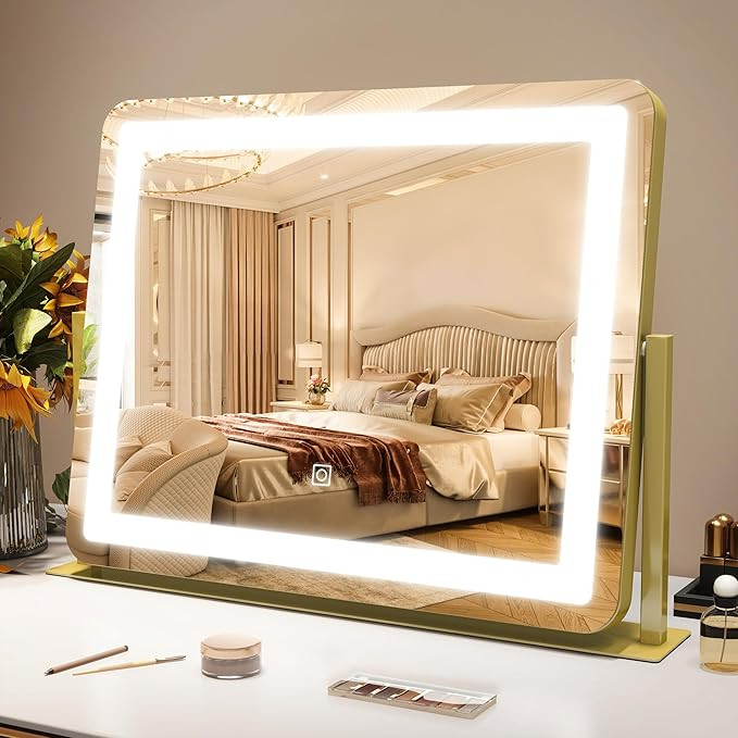 ROLOVE Gold Vanity Mirror with Lights - Smart Touch Dimming, 3-Color Lighting, 360° Rotatable De... | Amazon (US)