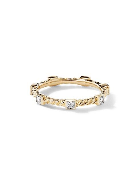 Cable Collectibles Collection 18K Yellow Gold & Pavé Diamond Stack Band Ring | Saks Fifth Avenue