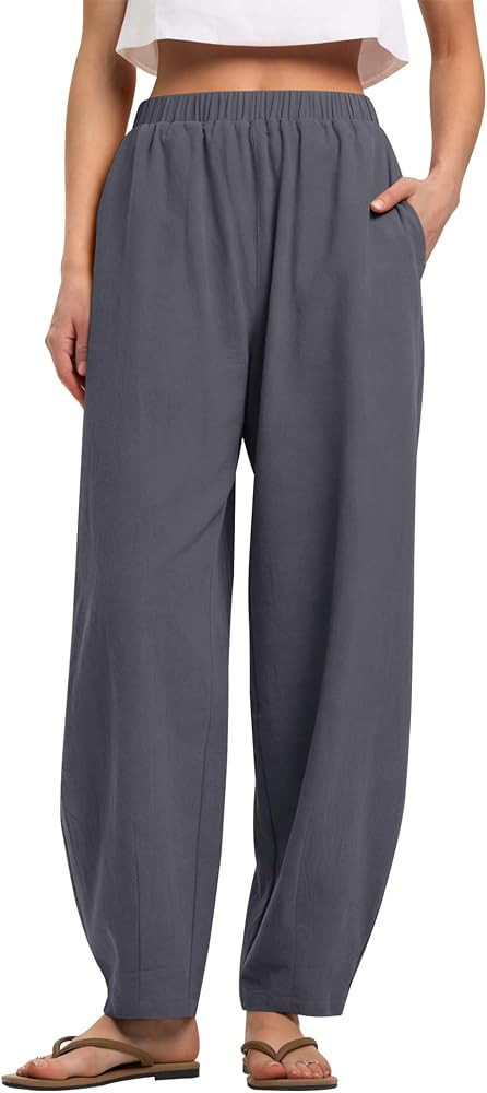 LOMON Linen Barrel Pants Women Wide Leg Palazzo Summer Baggy Harem Pants | Amazon (US)