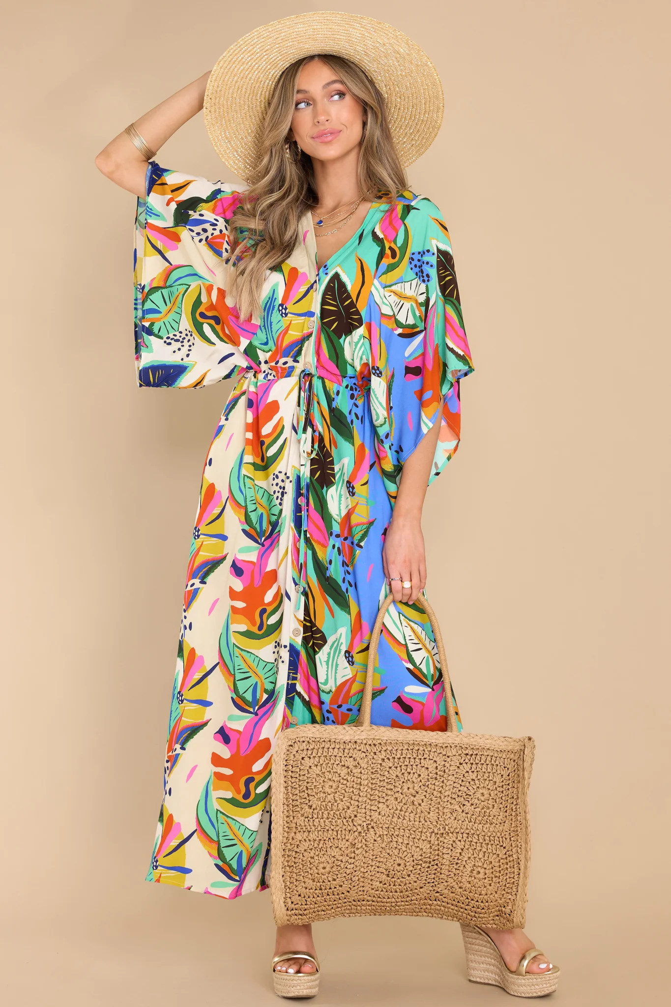 I Found Paradise Turquoise Multi Print Dress | Red Dress 