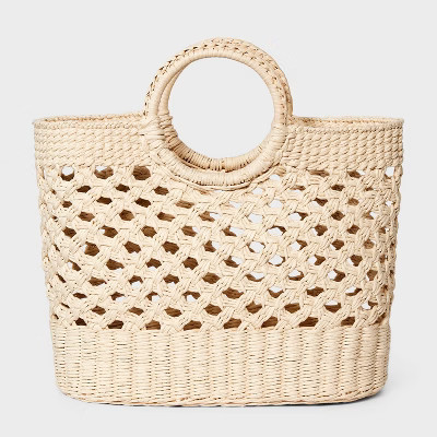 Straw Circle Handle Tote Handbag - A New Day™ Ivory | Target