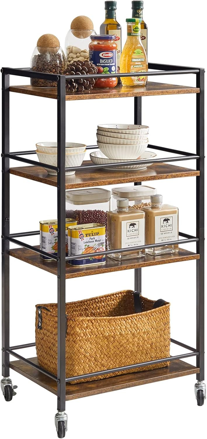 IBUYKE Industrial Bar Carts, Kitchen Storage Serving Cart, Mobile Kitchen Shelf，4 Tier Storage ... | Amazon (UK)