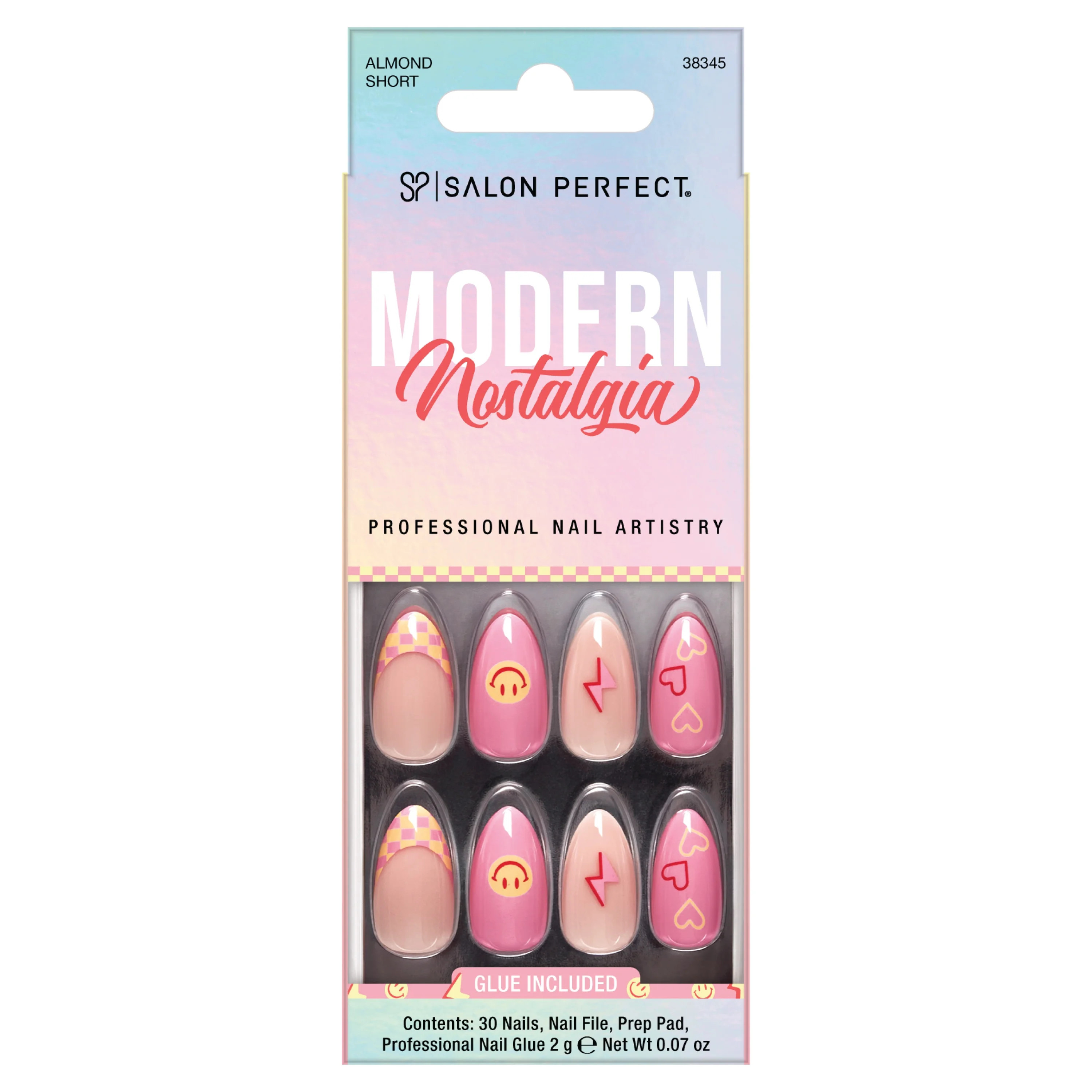 Salon Perfect Artificial Fake Press-ons, 337 Modern Nostalgia, Smiley Checkered, Short Almond, Fi... | Walmart (US)
