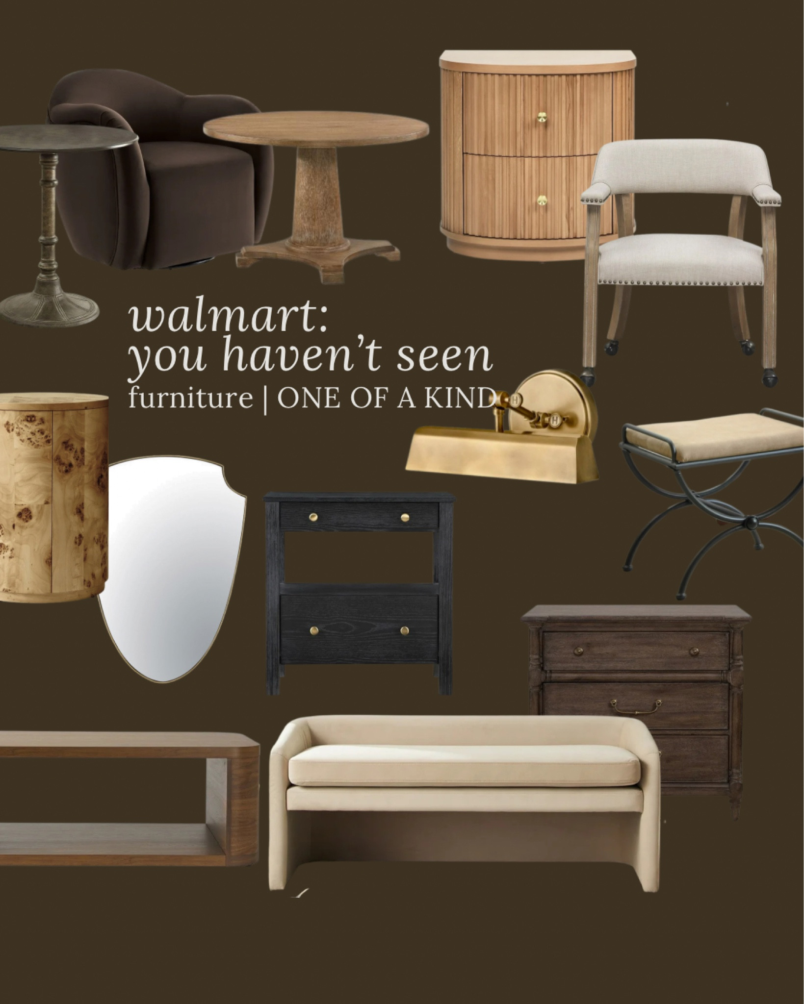 Found some really fun furniture on Walmart a lot of things you probably haven’t seen affordable furniture from Walmart, dining table, dining chair, poster, bench, shield style mirror, vintage style mirror, side table, brass picture, light, chest of drawers

#LTKHome #LTKSaleAlert #LTKStyleTip