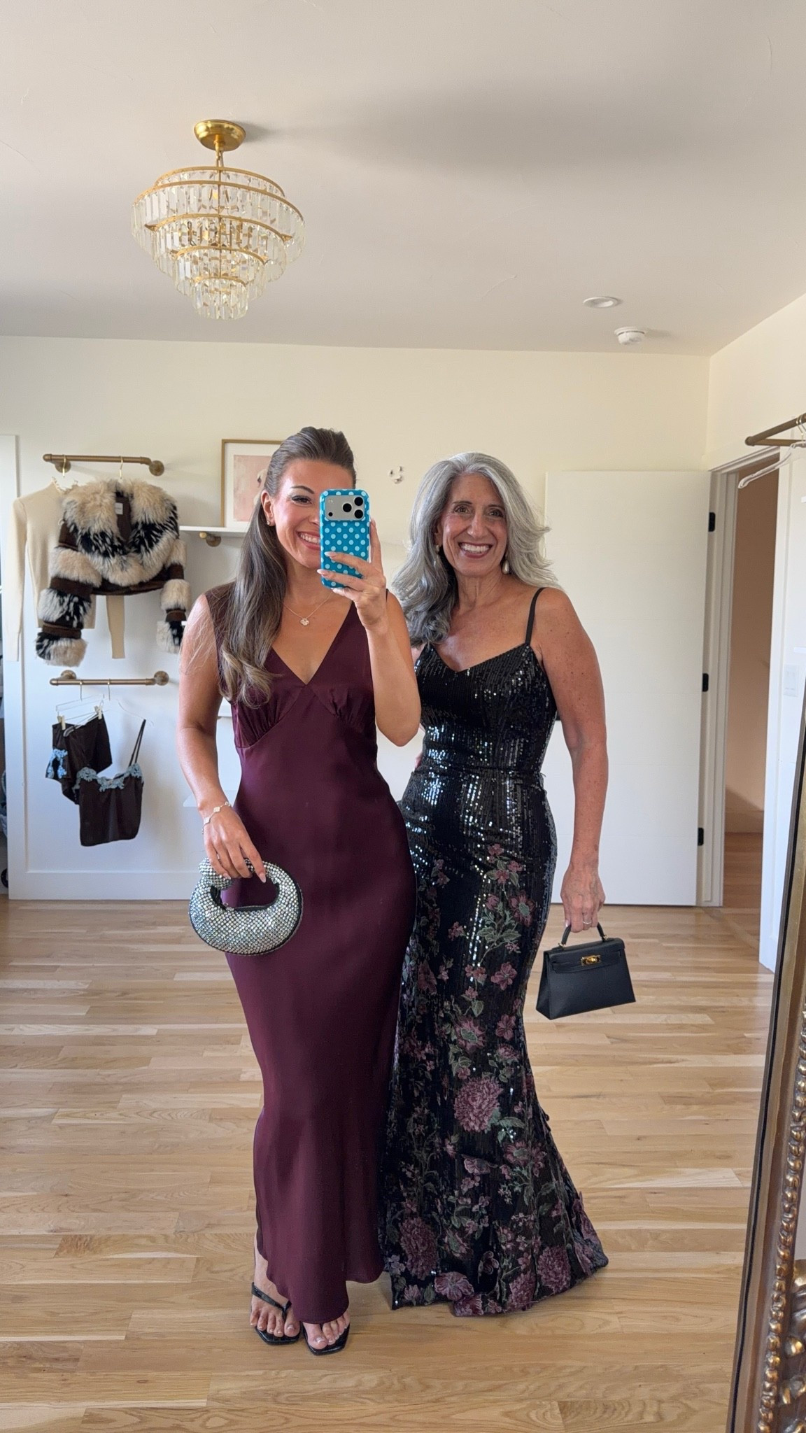 plum satin floor-length dress with a V-neckline and thin straps, black sequin floor-length dress with thin straps and floral print mom and me formal wedding guest and mother of the bride dresses 💍✨

dress the population: emerson15
electric picks: emerson20 

I’m 5’4” and wear a size small/2 

mom is 5’4” and wears a medium/6

fall wedding guest dresses, wedding guest dresses, cocktail dresses, semi-formal dresses, black tie wedding guest dresses, destination wedding guest dresses, garden party dresses, wedding guest outfit ideas, mom & me outfits, mom & me dresses, matching outfits, mother daughter outfits, family photo outfits, wedding guest dresses, mother of the bride, mother of the groom, wedding guest outfit ideas