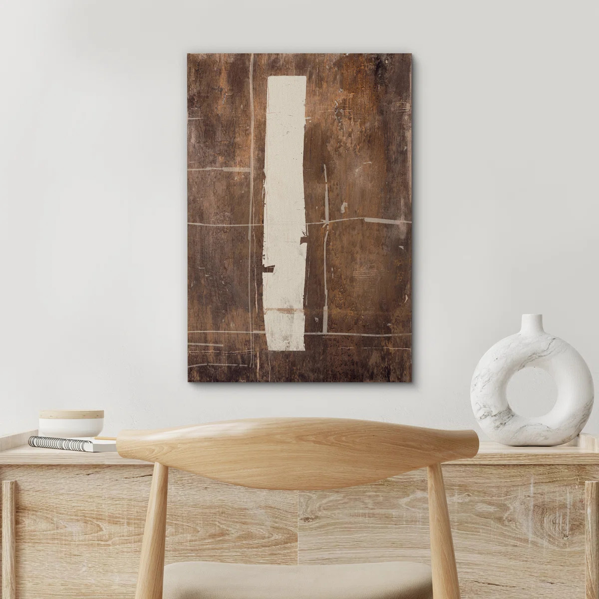 Mid Century Shape " Dark Brown Neutral Abstract Shapes Large Rustic Framed Art Decor Minimalist M... | Wayfair North America