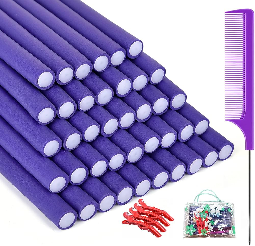 40 Pieces Flexible Curling Rods Foam Hair Rollers with 4pcs Hair Clips Steel Pintail Comb, No Hea... | Amazon (US)