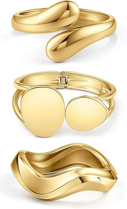 CASDAN Chunky Gold Bangle Bracelets for Women Dainty 14k Gold Plated Twist Hinged Cuff Stackable ... | Amazon (US)