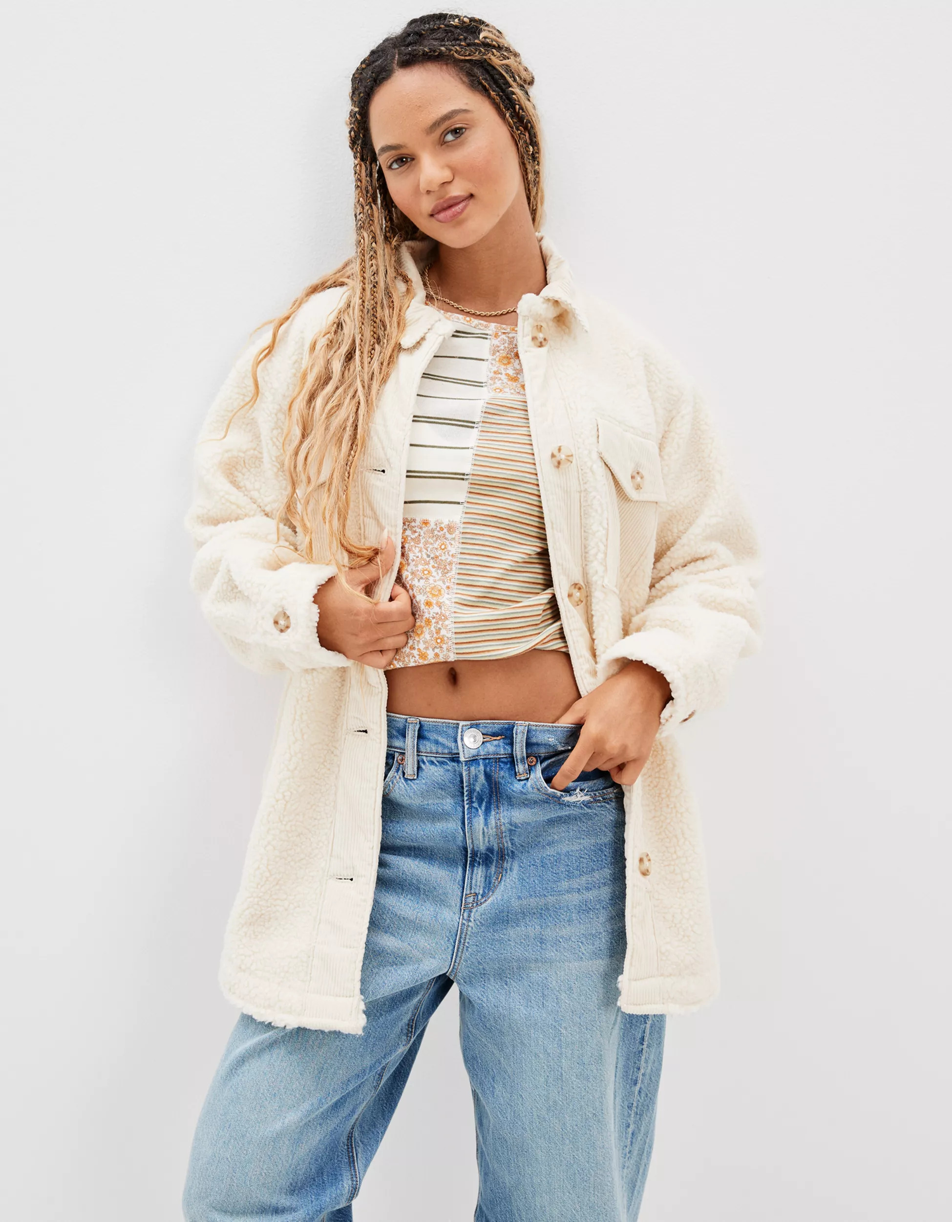 AE Mid-Length Sherpa Shacket | American Eagle Outfitters (US & CA)