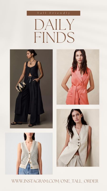 Tall and tall friendly vest options for spring and summer trends
Anthropologie, Gap, Banana Republic, Free People  

#LTKFestival #LTKsalealert #LTKstyletip