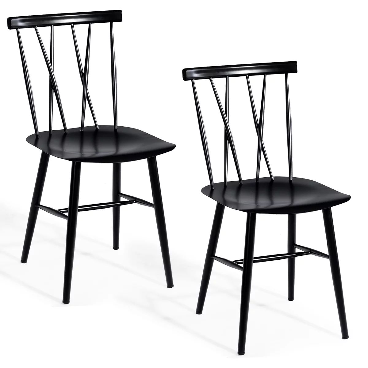 Topbuy 2 PCS Steel Chairs Dining Side Tolix Chairs Armless with High Cross Back Black | Walmart (US)