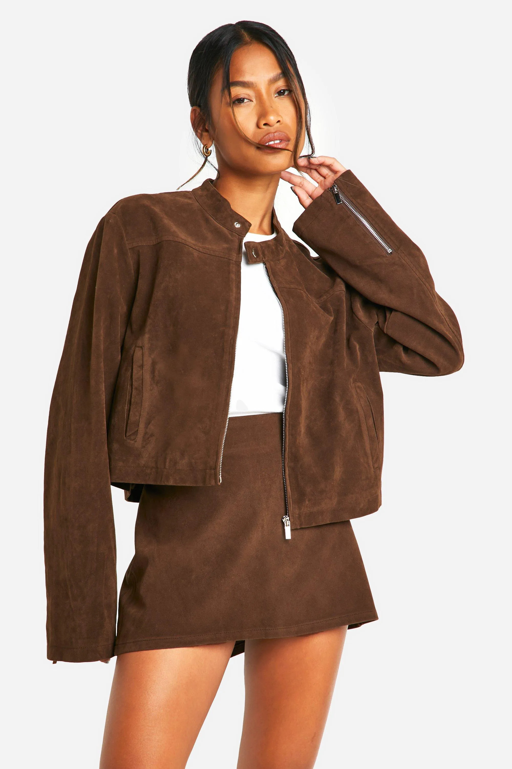 Vintage Suede Look Zip Up Jacket | boohoo (US & Canada)