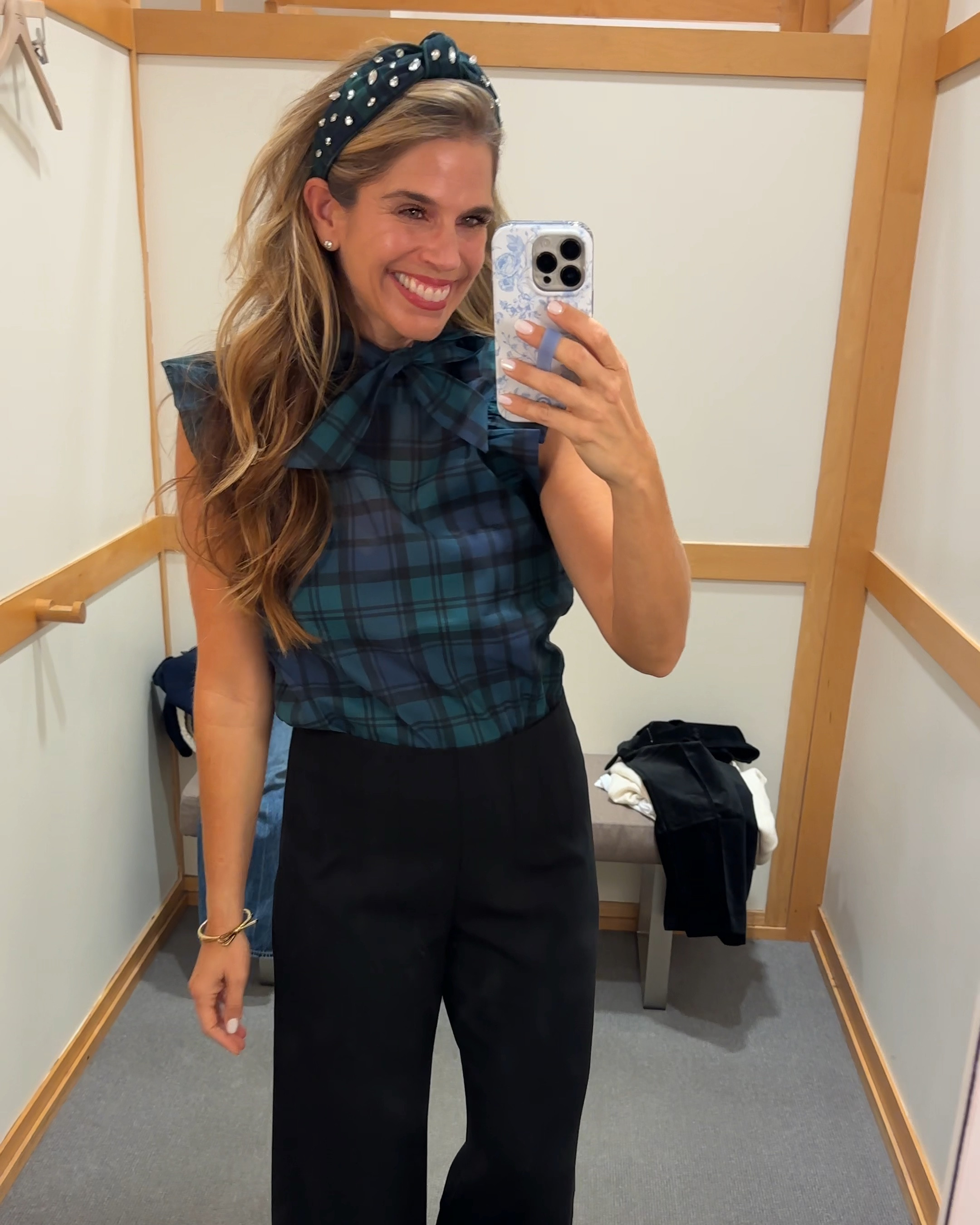 Loft Holiday styles on sale! Watch plaid ruffle sleeveless top with tie. Matching headband, black dress pants. All on sale! 

#LTKWatchNow #LTKSaleAlert #LTKHoliday
