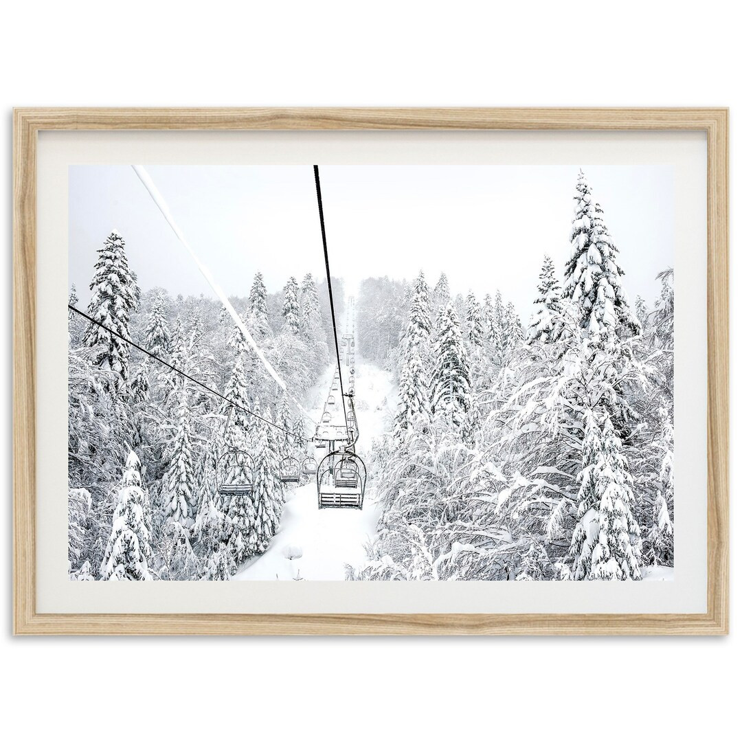 Fine Art Mountain Ski Lift Print Black and White Snowy Trees - Etsy | Etsy (US)