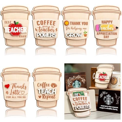 CroBlissful 6 Pack Valentine's Day Thanks a Latte Coffee Gift Card Holder Teacher Appreciation Gift Wooden Gift Card Card Sleeves Teacher Thank You Gift Holiday Money Holder End of Year Gift Idea | Amazon (US)