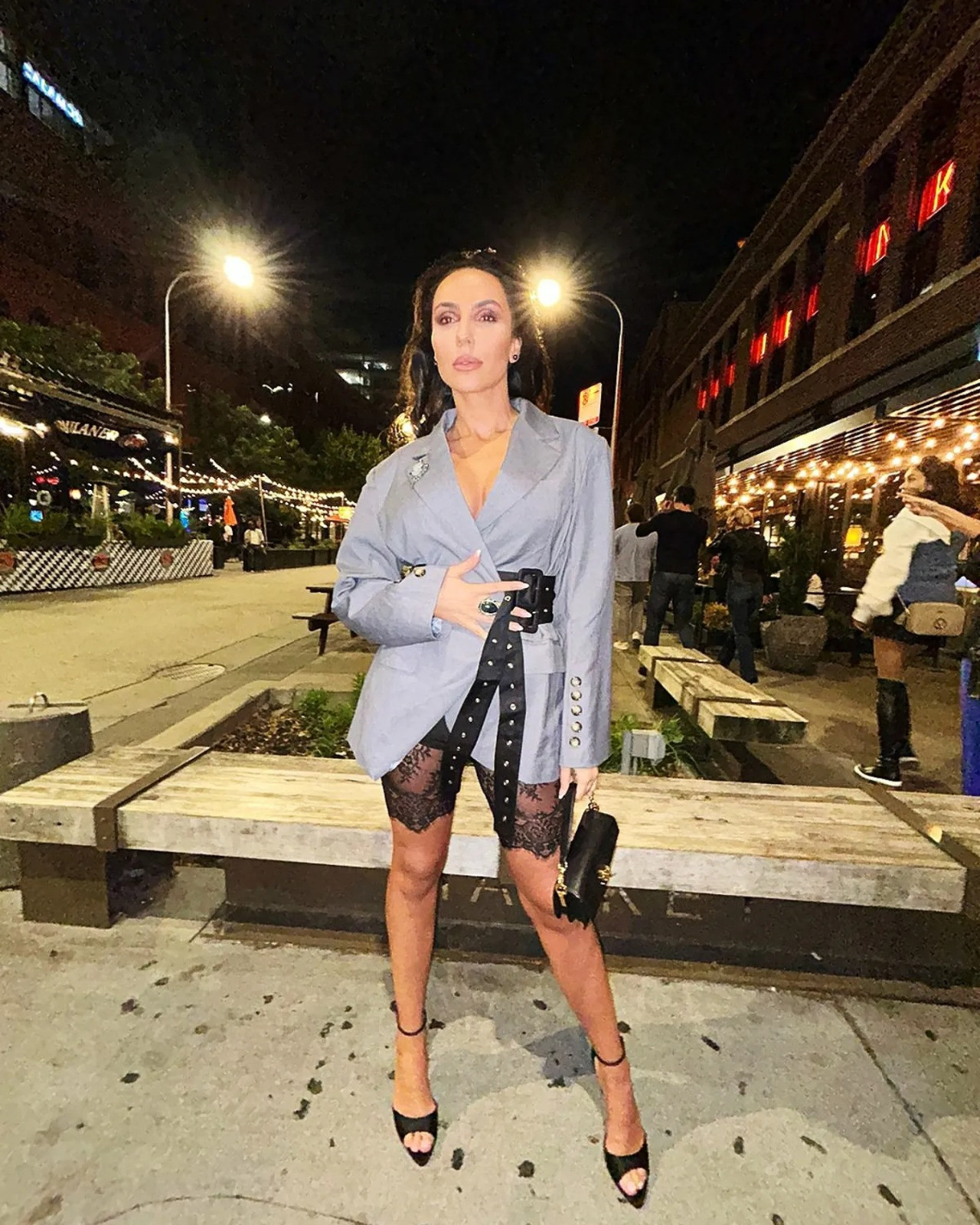 Blazer + biker shorts = the ultimate street style combo! Loving this oversized grey blazer cinched with a statement belt over lace biker shorts. It's chic, edgy, and perfect for a stylish night out. Tap to shop this cool-girl look! #BlazerStyle #BikerShorts #StreetStyle #NightOutLook #StatementBelt #OOTN #ShopTheLook #FashionInspo 

 #LTKootd #LTKSeasonal #LTKSaleAlert