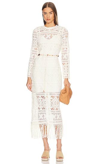 Cira Ribbon Lace Midi Dress in Ivory | Vacation Dress Outfits | White Beach Dress | Revolve Clothing (Global)