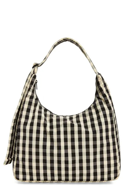 Baggu Recycled Nylon Shoulder Bag in Black And Cream Gingham at Nordstrom | Nordstrom
