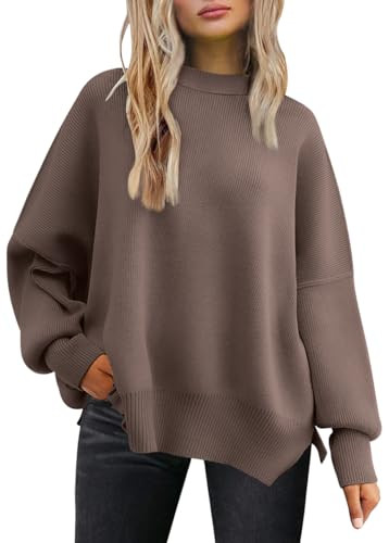 LILLUSORY Oversized Sweaters for Women 2025 Fall Fashion Outfits Trendy Crewneck Knit Cute Lightweight Sweater Pullover Tops Long Sleeve Shirts Winter Clothes Nutmeg S | Amazon (US)