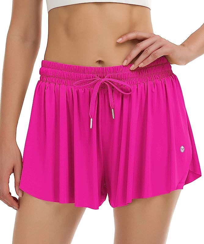 2 in 1 Womens Flowy Athletic Shorts for Running,Yoga,Workout,Biker Butterfly Shorts with Pocket i... | Amazon (US)