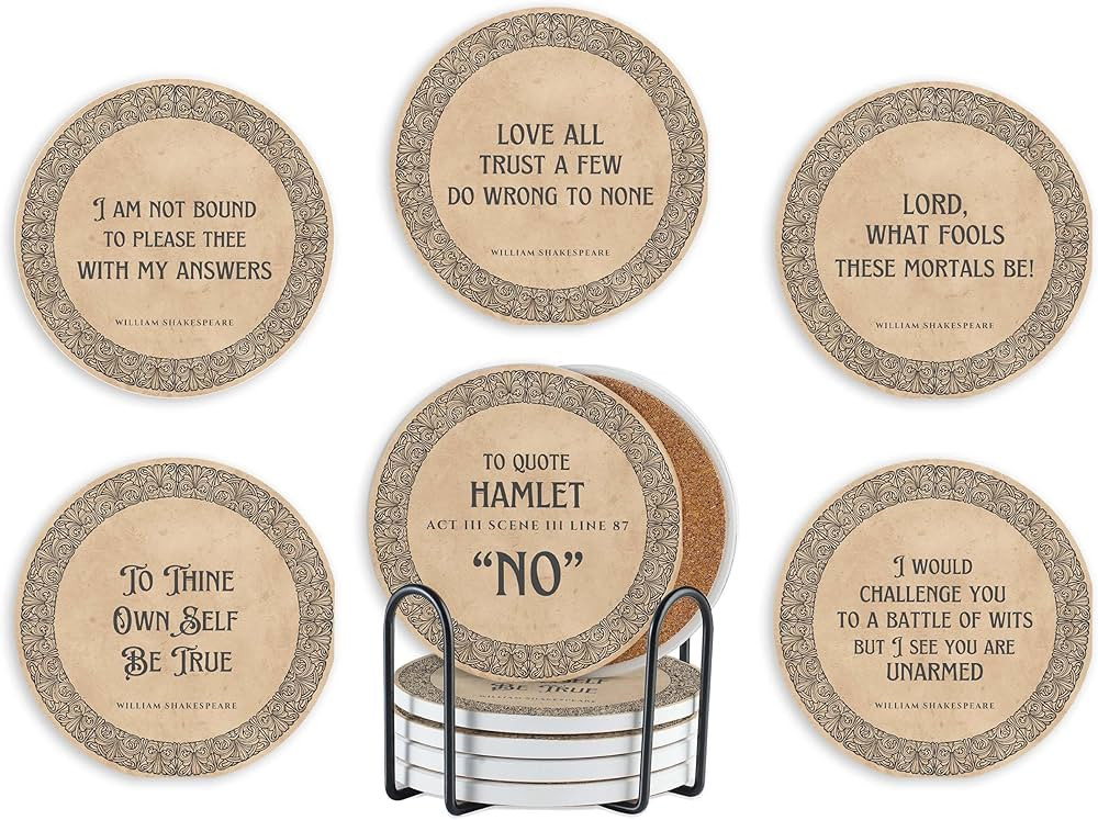 Shakespeare Gifts Coaster, Ceramic, Set of 6, with Gift Box, Absorbent with Cork Base, Hamlet Gif... | Amazon (US)