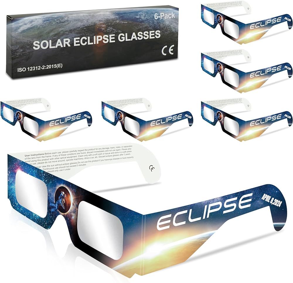 Solar Eclipse Glasses AAS Approved 2024,6 Pack Solar Eclipse Glasses for Direct Sun Viewing-ISO 1... | Amazon (US)