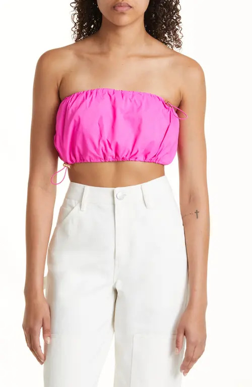 STAUD Gigi Crop Strapless Drawstring Detail Recycled Nylon Top in Bougainvillea at Nordstrom, Size M | Nordstrom