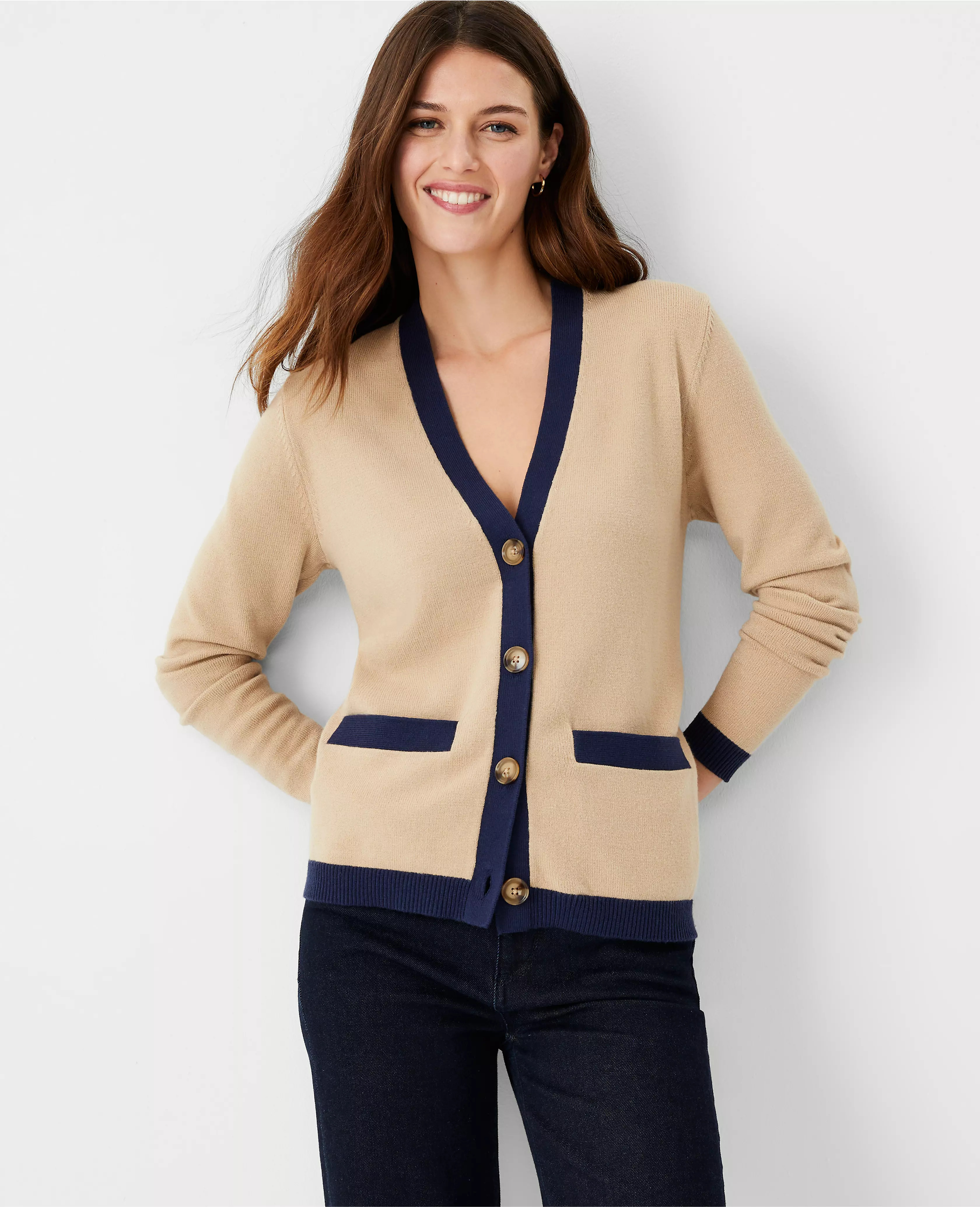Tipped Boyfriend Cardigan | Ann Taylor (US)