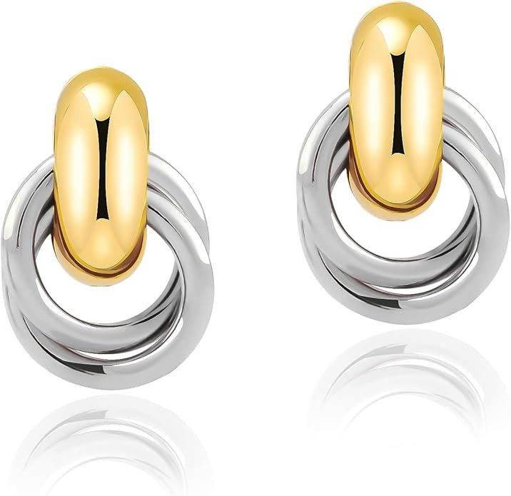 Chunky Gold Silver Earrings for Women Knot Knocker Paperclip Link 14K Plated Dangle Drop Studs Si... | Amazon (US)