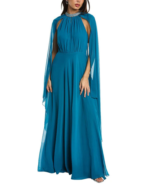Teri Jon by Rickie Freeman Chiffon Cape Gown | Shop Premium Outlets
