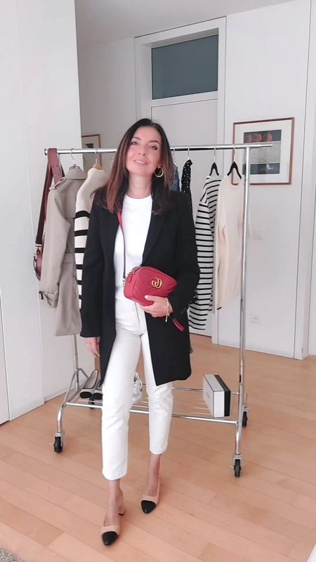 Embracing spring vibes with white jeans, a chic black coat, and a pop of color with my Gucci Marmont red bag! #SpringFashion #WhiteJeans #BlackCoat #GucciMarmont 

#LTKSeasonal #LTKover40 #LTKitbag