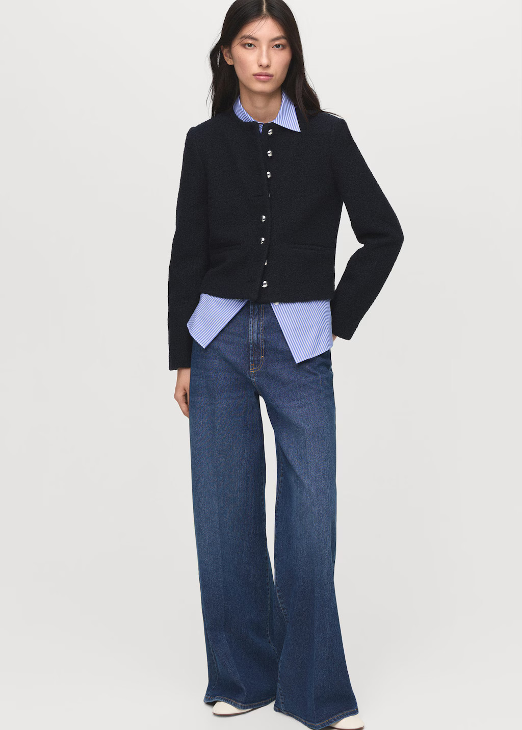Bouclé jacket with jewel buttons navy - Woman - M - MANGO | Mango (US/MX/AU)