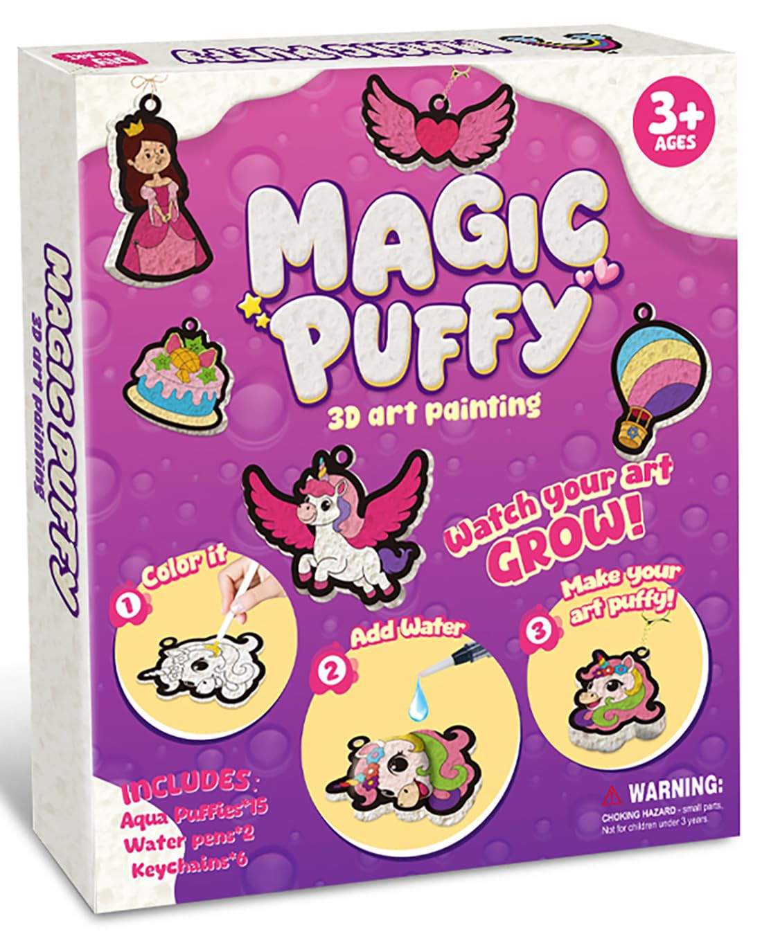 RAJRNED 3D Art Kit - Magic Puffs Princesses & Unicorns, 3D Art Painting by Number Craft for Kids,... | Amazon (US)