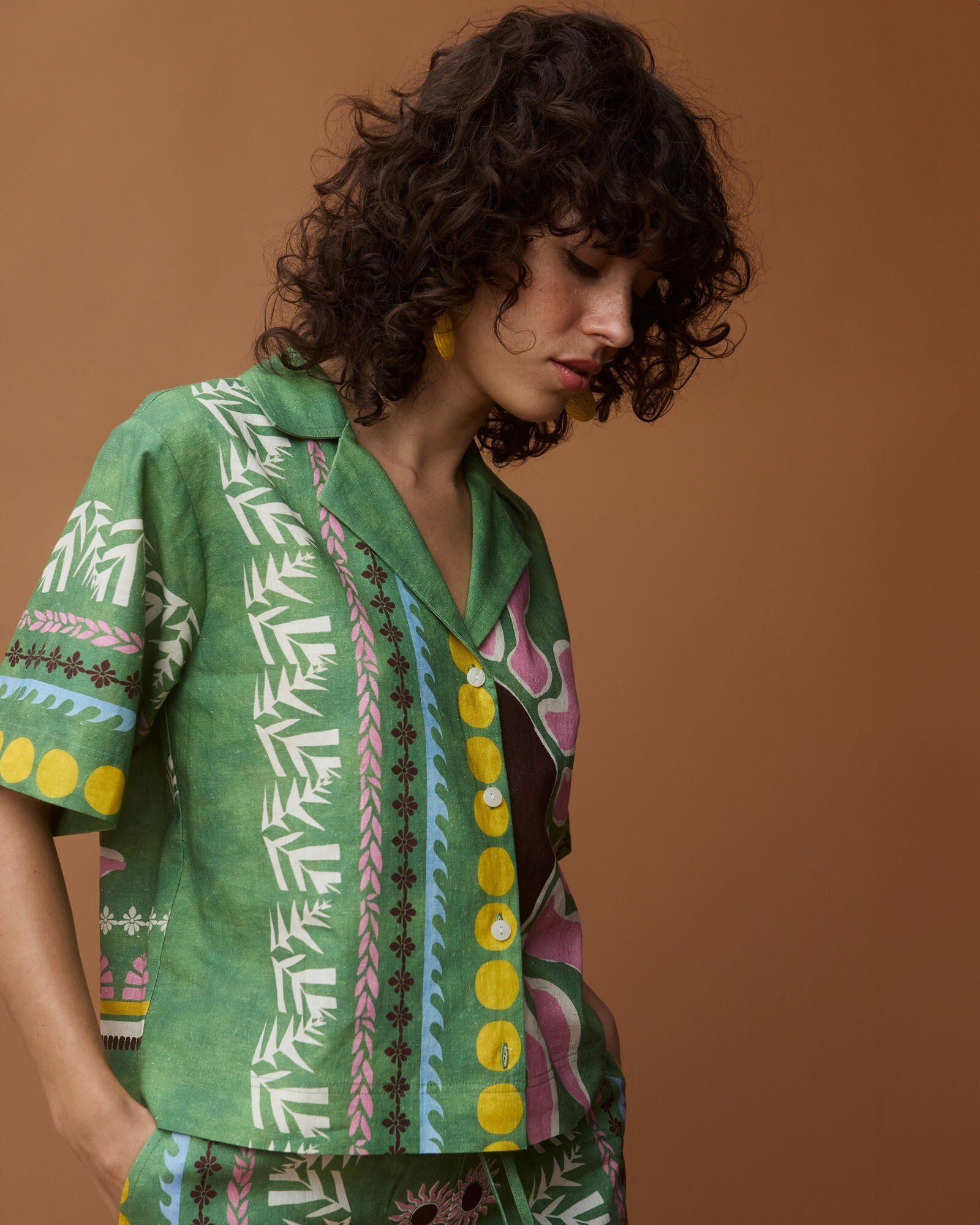 Green Sun Print Short Sleeve Shirt | Oliver Bonas | Oliver Bonas (Global)