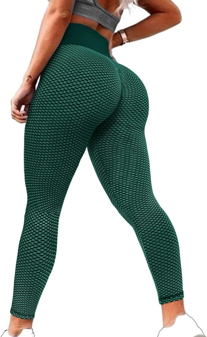 Jenbou Womens Tiktok Butt Lifting Workout Leggings High Waisted Booty Leggings Textured Tummy Con... | Amazon (US)