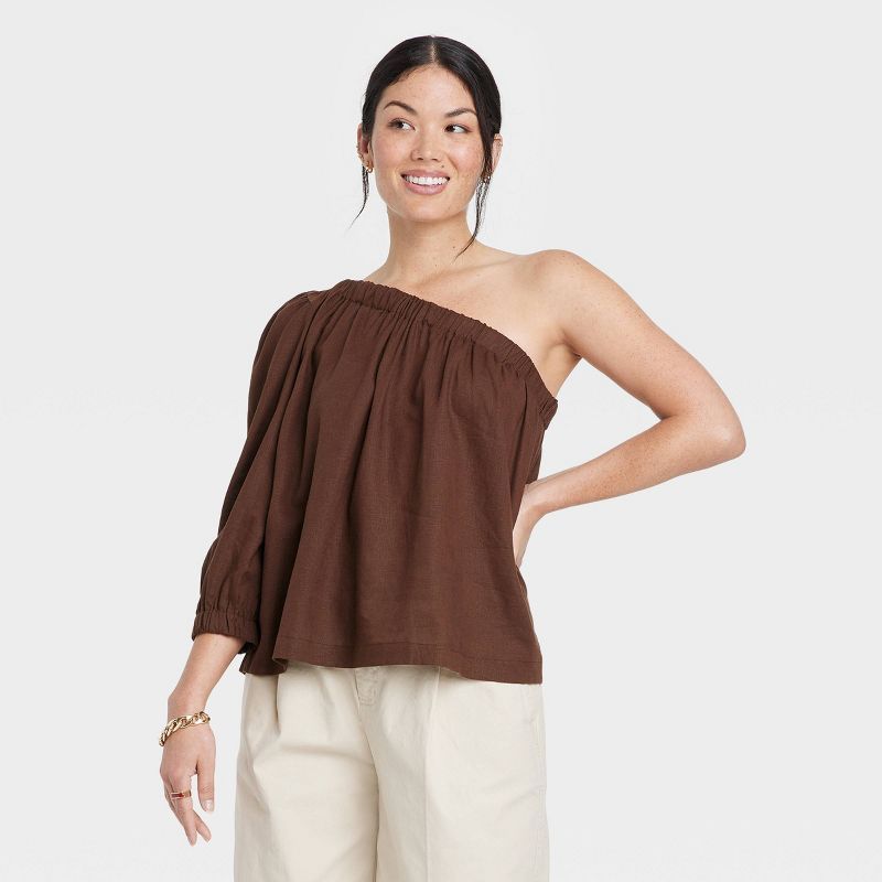 Women's Puff Long Sleeve One Shoulder Top - A New Day™ | Target