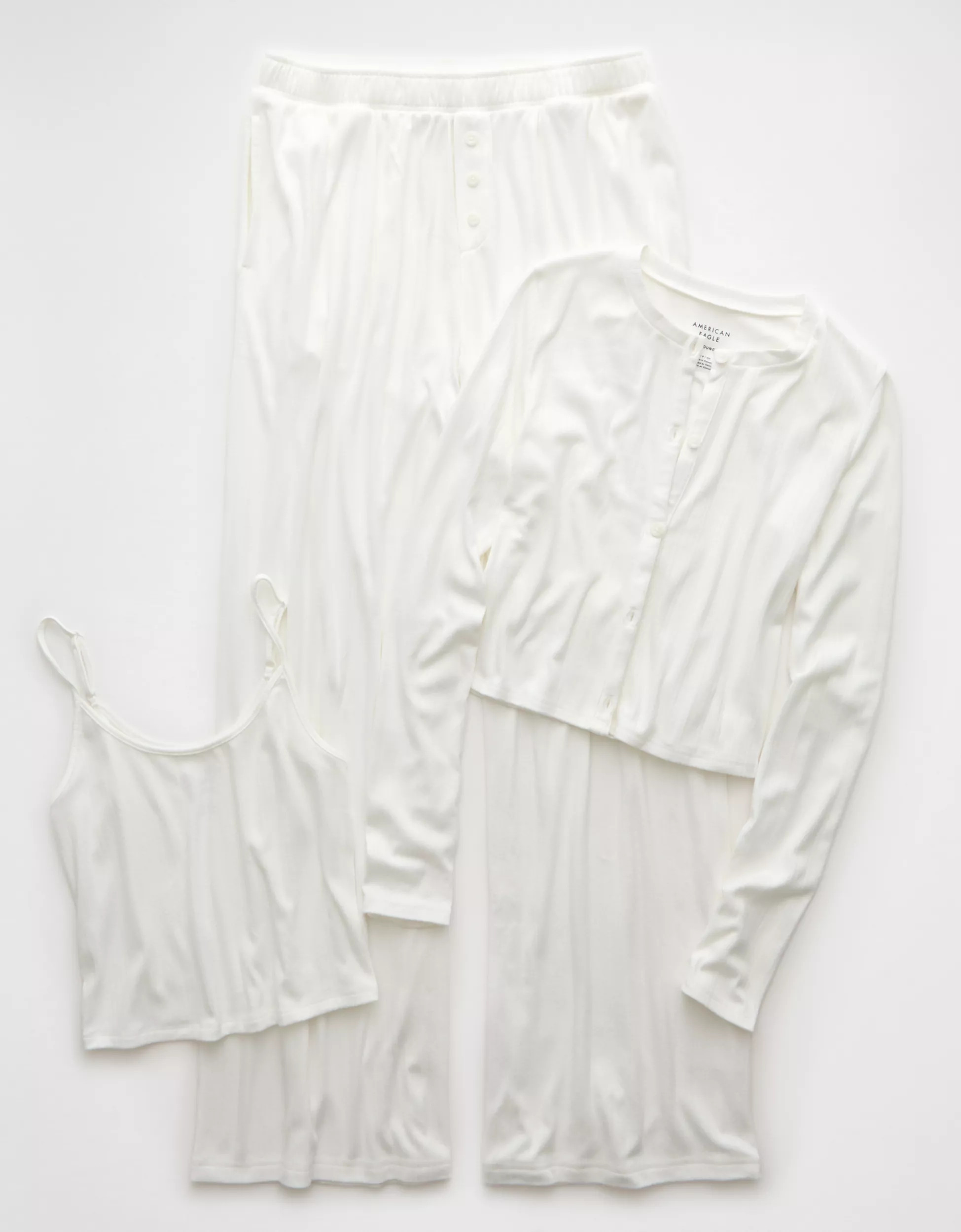 AE 3-Piece Pointelle Plush Cardigan Pajama Set | American Eagle Outfitters (US & CA)