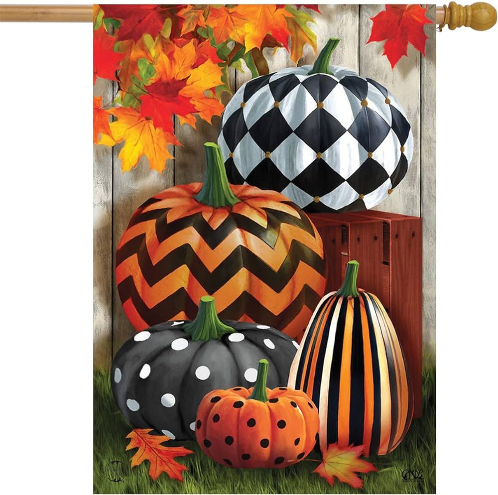 Briarwood Lane Patterned Pumpkins Autumn House Flag Fall Leaves 28" x 40" | Amazon (US)